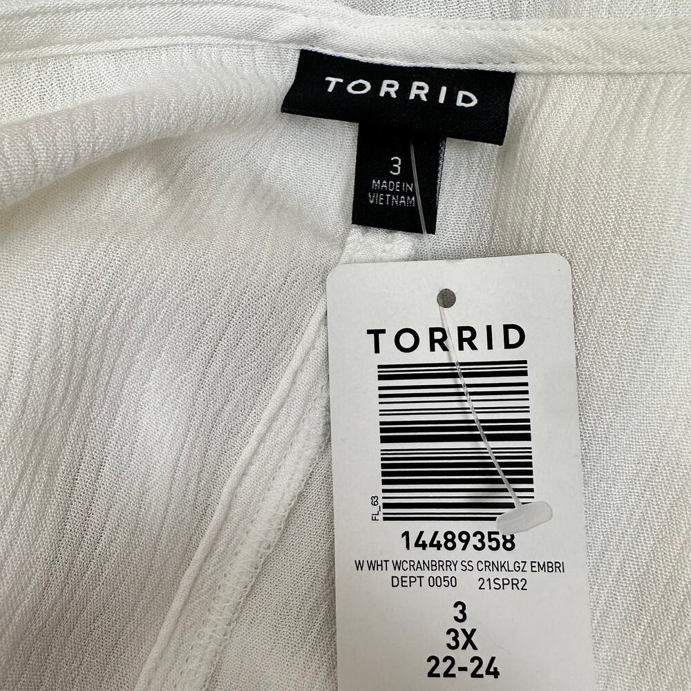 NEW Torrid Blouse Top Embroidered Peasant Tassles Flutter Sleeve White 3X Boho - Picture 8 of 11